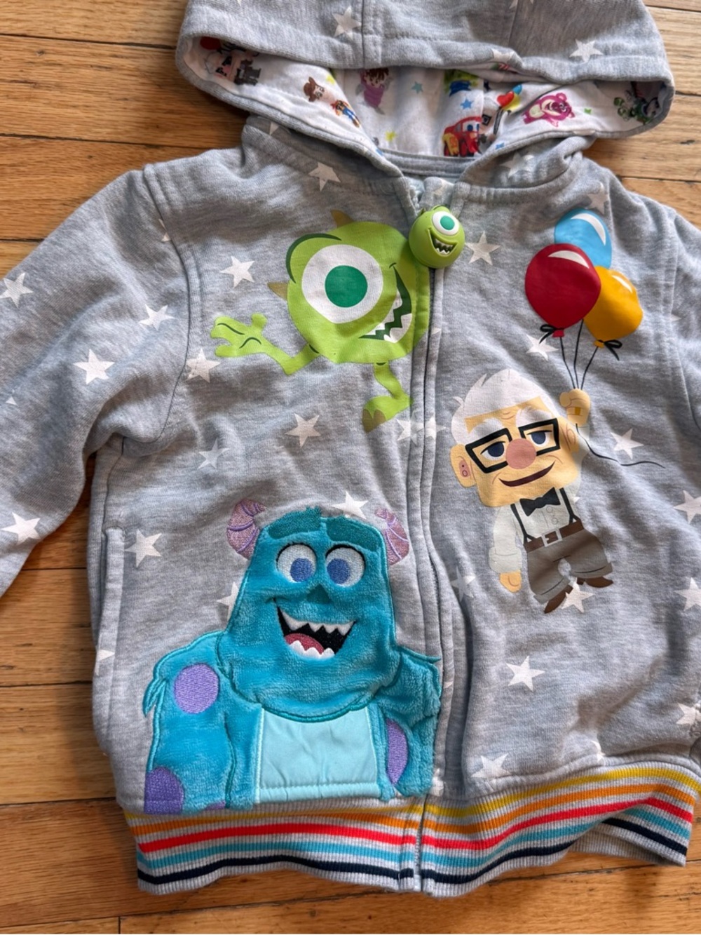Disney 100 Pixar Boys Gray Zip Up Hoodie Monsters Inc Up Carl Sulley Mike Size 5